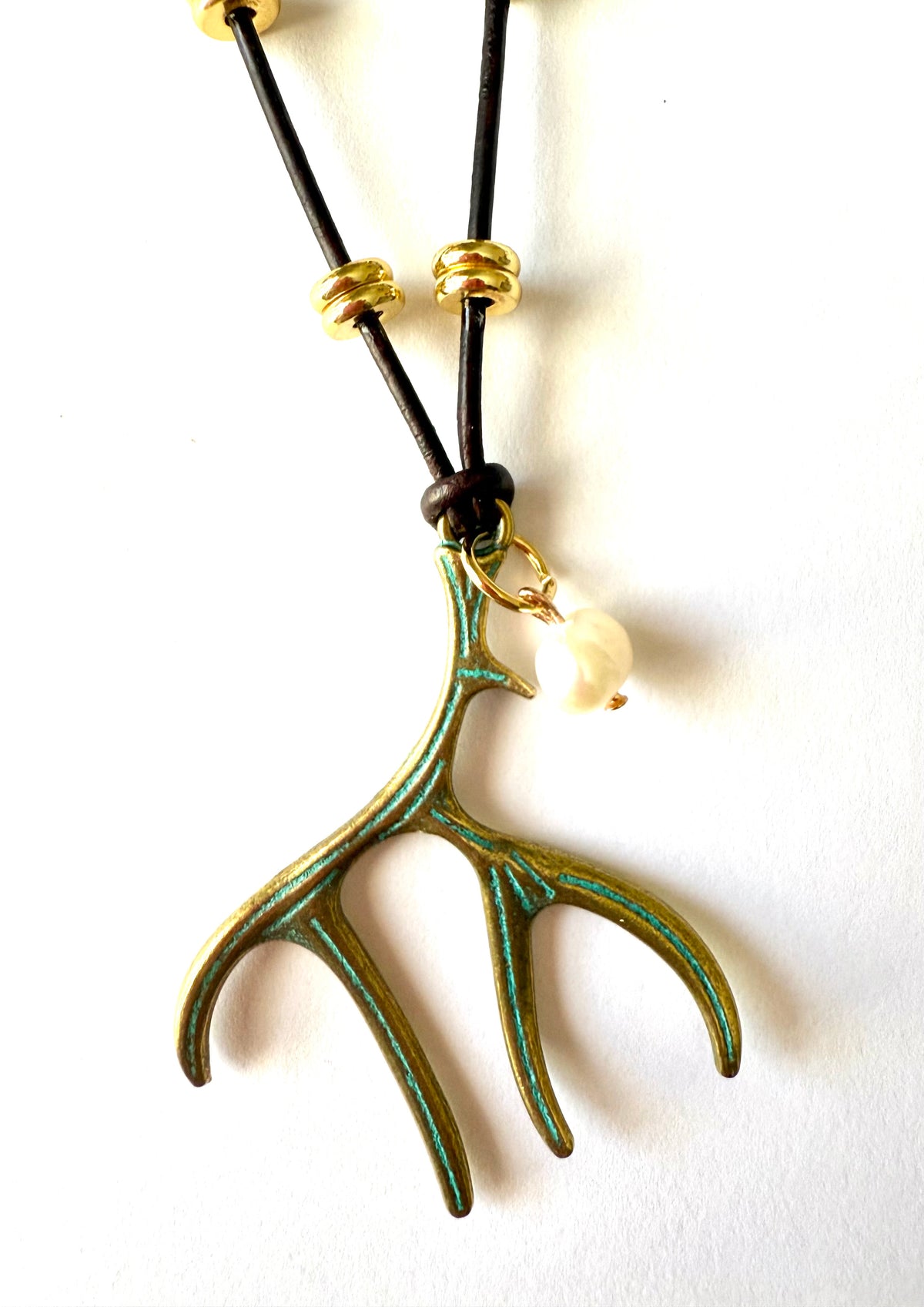 Leather Deer Antler Necklace