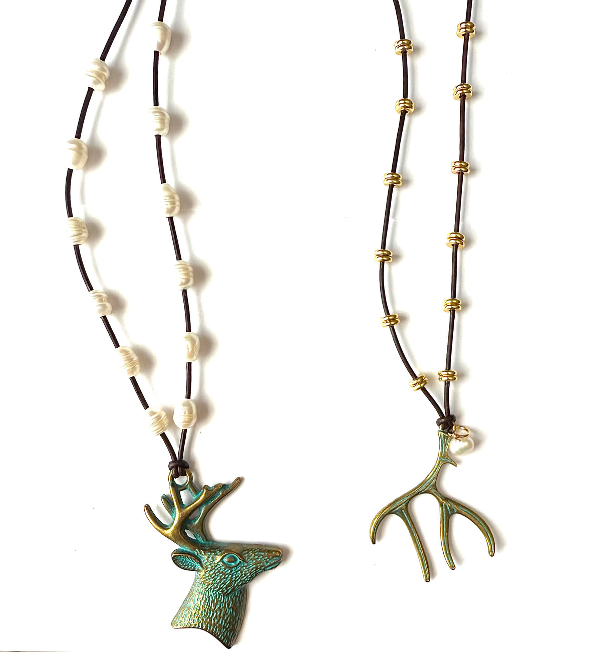 Leather Deer Antler Necklace