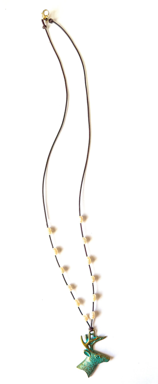 Leather Deer Head Necklace