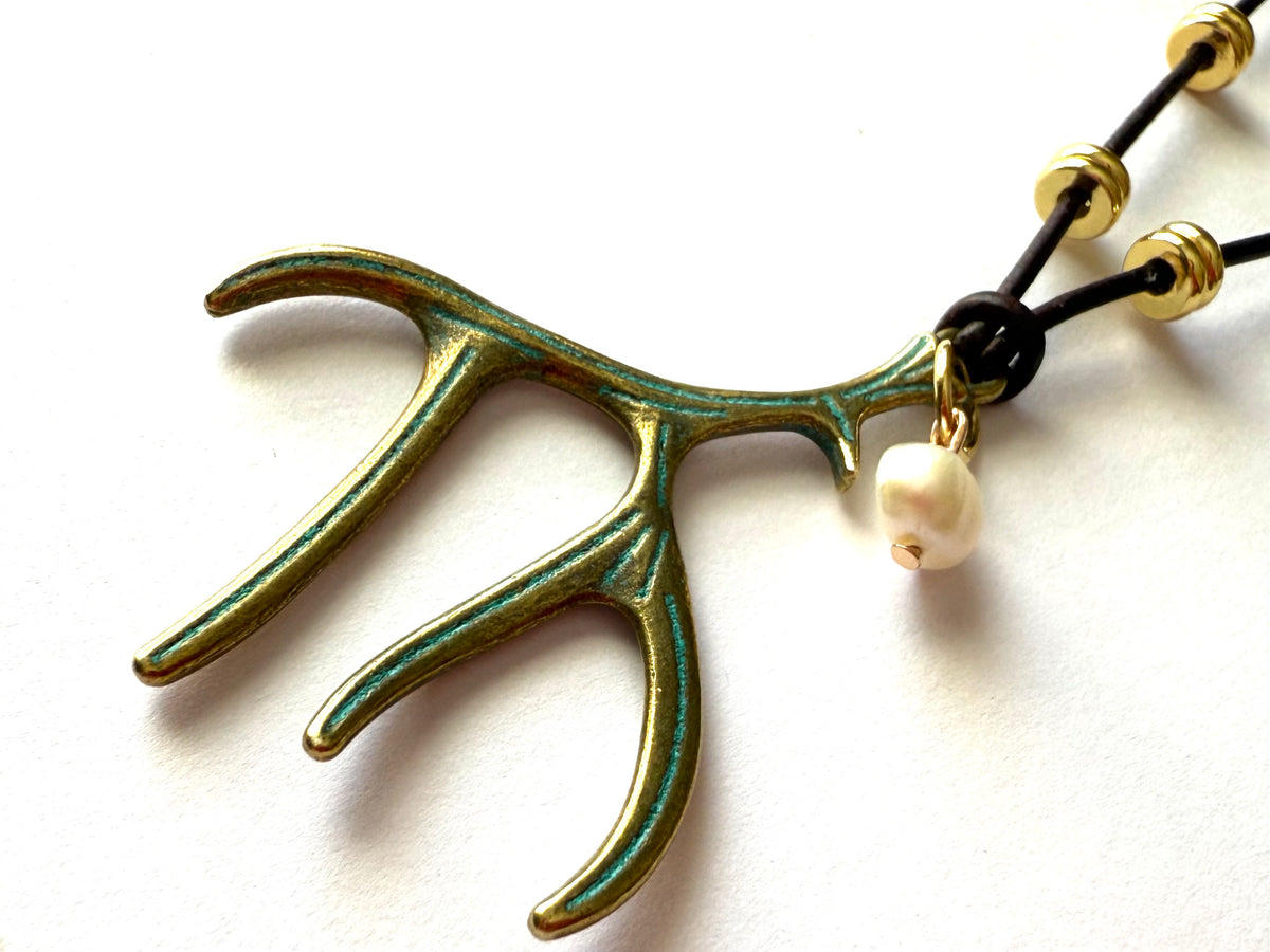 Leather Deer Antler Necklace