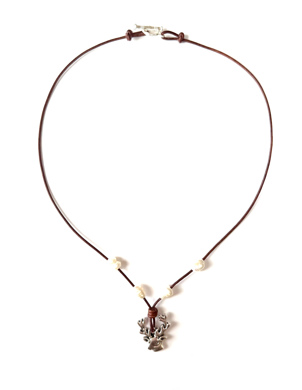 Leather Silver Reindeer Necklace