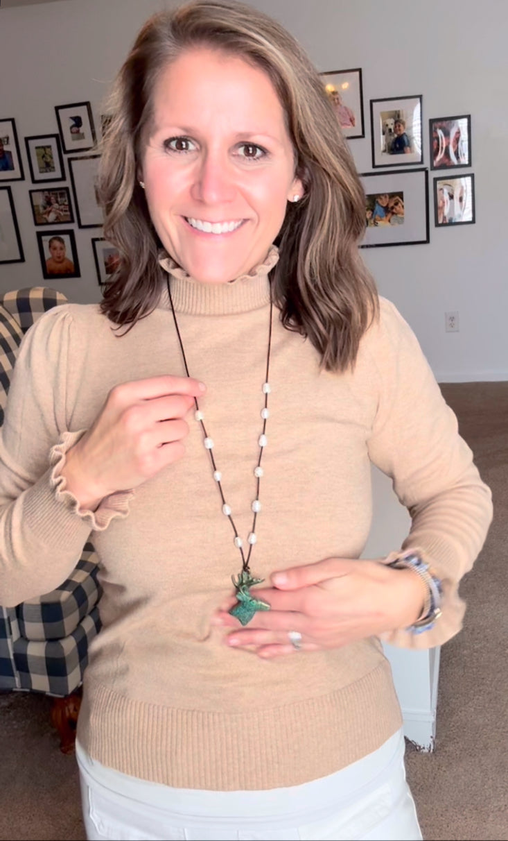 Leather Deer Antler Necklace
